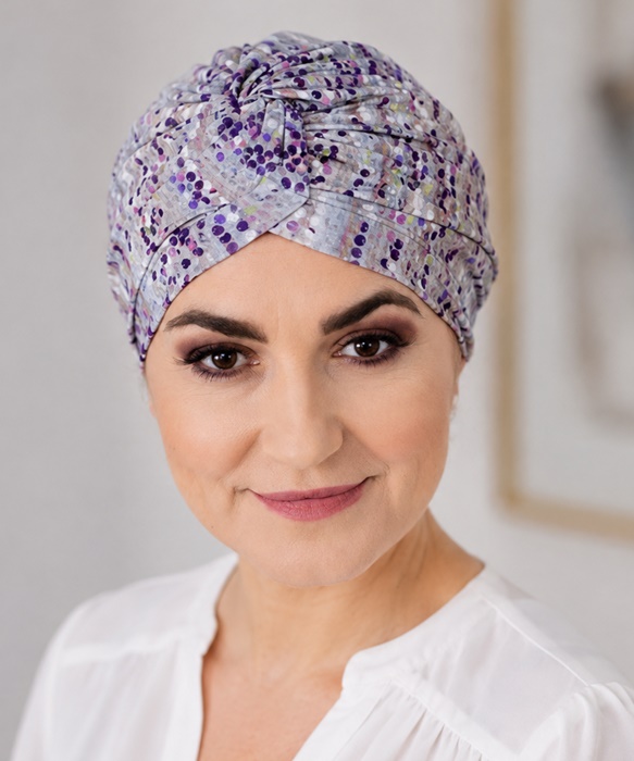 Bambusowy kolorowy Turban Klara szary + kolorowe bąbelki