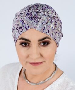 Bambusowy kolorowy Turban Klara szary + kolorowe bąbelki