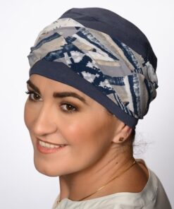 Turban Helena niebieski + wzór Silk jasny