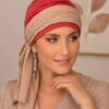 Turban Krystyna czerwony + wzór beż