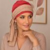 Turban Krystyna czerwony + wzór beż - obrazek 2