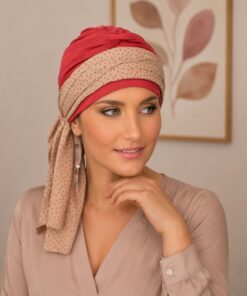 Alternative view of Turban Krystyna czerwony + wzór beż