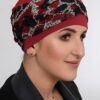wiśniowa ozdobna chusta na głowę dla kobiet łysiejących
