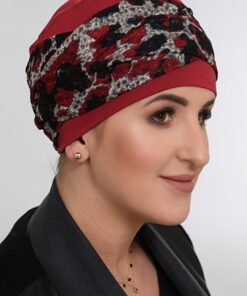 wiśniowa ozdobna chusta na głowę dla kobiet łysiejących