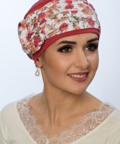 czerwony w kwiaty turban dla amazonek gotowy już zawiązany