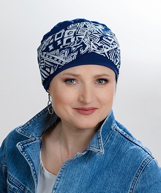 Bambusowy Turban Helena niebieski + wzór Silk