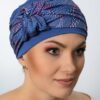 Bambusowy elegancki Turban Matylda Po chemioterapii niebieski + kropki