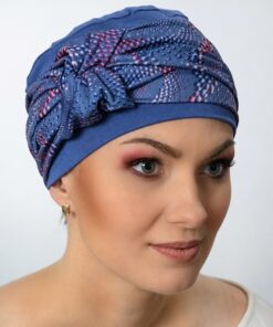 Bambusowy elegancki Turban Matylda Po chemioterapii niebieski + kropki