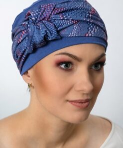 Alternative view of Bambusowy elegancki Turban Matylda Po chemioterapii niebieski + kropki