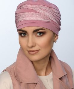 różowy turban po chemioterapii, wygodny, miekki, nie podrażniający skóry