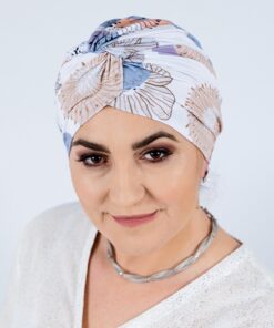 Bambusowy Turban Klara biały w kwiaty