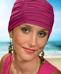 różowy czepek damski materiałowy