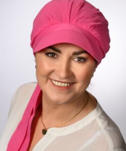 różowa chustka na lato po chemioterapii