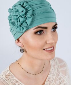 bambusowy turkusowy turban z kwiatkiem