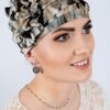 turban na głowę damski Eryka szaro brązowy