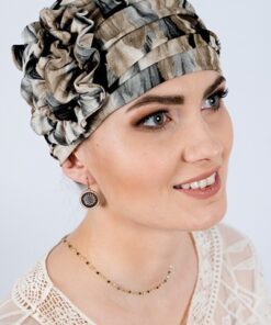 turban na głowę damski Eryka szaro brązowy