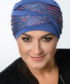 niebieski turban onkologiczny elegancki wzór