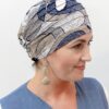 Bambusowy Turban Nadia beżowo szaro niebieski