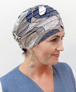 Bambusowy Turban Nadia beżowo szaro niebieski