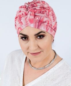 wygodny turban do spania różowy we wzór