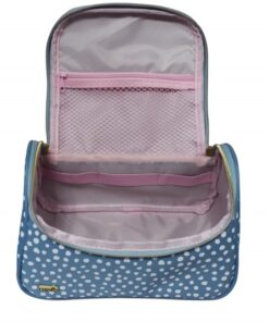 błękitno różowa pojemna kosmetyczka kuferek