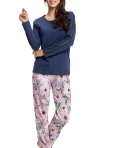 koronkowe rękawy długie spodnie elegancka piżama luna 615