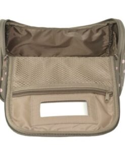 kosmetyczka damska kuferek beżowa w grochy