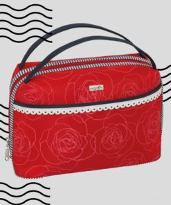 kosmetyczka damska podróżna długa niska z uchwytami red