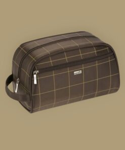 kosmetyczka turystyczna ciemno brązowa w kratę męska