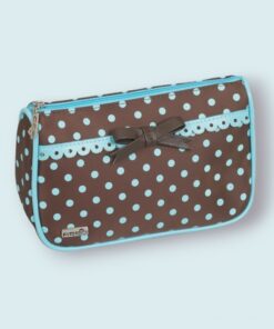 mała brązowa kosmetyczka do torebki koronka miętowa