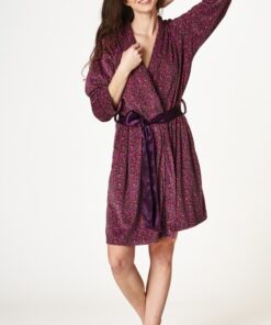 cienki lekki śliwkowy szlafrok damski