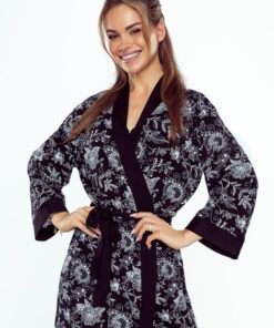 Szlafrok Eldar First Lady Shanti czarny w kwiatki