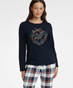 granatowa świąteczna piżama damska henderson