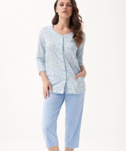 Bawełniana Piżama damska rozpinana LUNA 668 błękitna