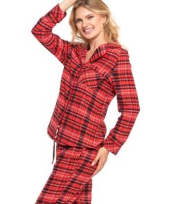 flanelowa czerwona piżama damska rozpinana