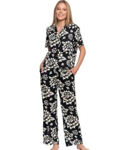 Alternative view of Piżama damska Moraj krótki rękaw rozpinana czarna w kwiaty