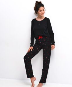 piżama damska sensis eternity czarna w serca dla zakochanych