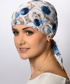 beżowo niebieska mini chustka na głowę maja