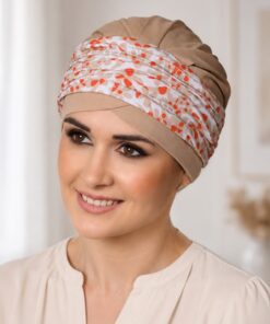 Turban Ela beż + kwiaty