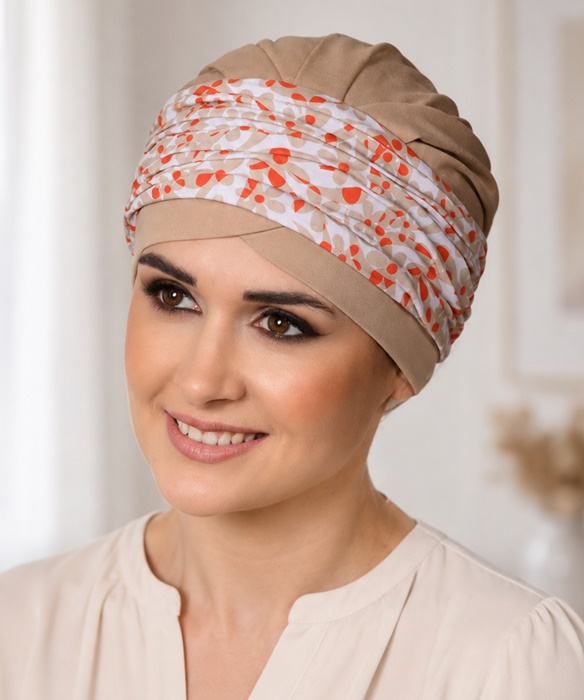 Turban Ela beż + kwiaty