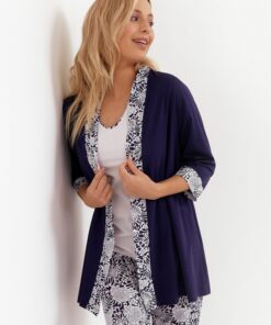 granatowy komplet piżama szlafrok 251