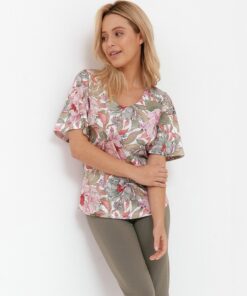 piżama bawełniana zielona kwiaty cana 257