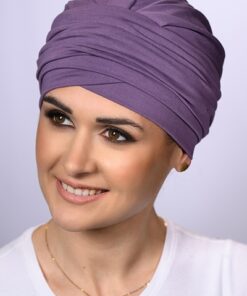 śliwkowy turban na głowę damski bambusowy ela