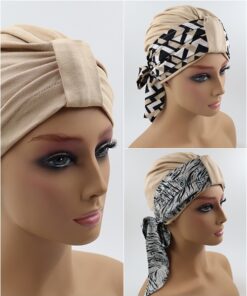 zestaw turban plus 2 szarfy beżowy