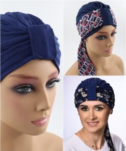 zestaw turban plus 2 szarfy granatowy