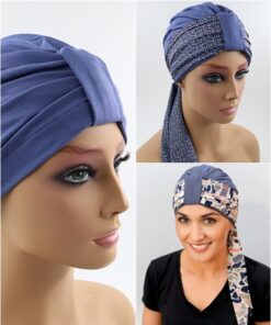 zestaw turban plus 2 szarfy niebieski