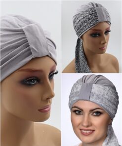 zestaw turban plus 2 szarfy popielaty szary