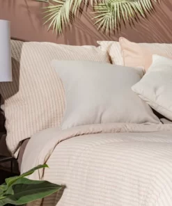 Kremowa Pościel Eurofirany - bawełniana beżowa pościel w delikatne paski - 160x200 cm