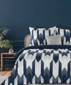 biało granatowa pościel satyna bawełniana