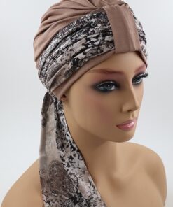 szarfa do turbanów beżowo szaro różowa